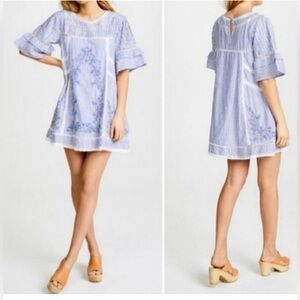 Free People Sunny Day Trapeze dress blue bell sleeves embroidery